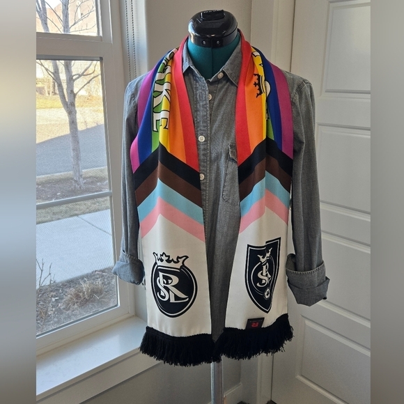 REAL SALT LAKE SOCCER RAINBOW SCARF LIMITED EDITION PRIDE FRINGE  REVERSIBLE OS - Picture 1 of 16